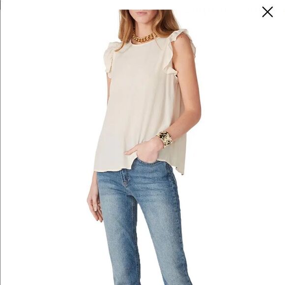 Ba&sh Fani Top wrap  Back Flutter Sleeve Crew Neck Crepe Blouse  Cream, S; M; L - Picture 1 of 12